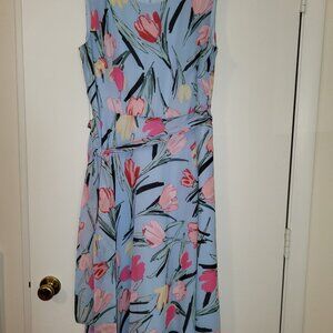 NINE WEST - Light Blue Tulip Print Sleeveless Dress, Size 14